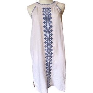 Sigrid Olsen Womens White 100% Linen Embroidered Sleeveless Shift Dress Size S